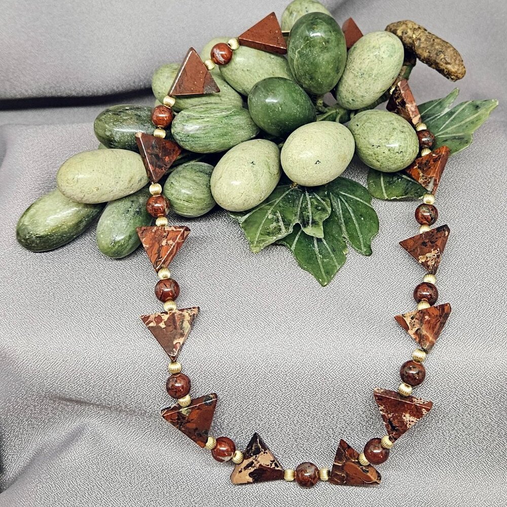 Necklace, Natural Brecciated Jasper Gemstone Beads, Handmade, 17.5" long